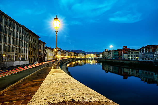 Lungarni of Pisa at night, Tuscany, Italy.