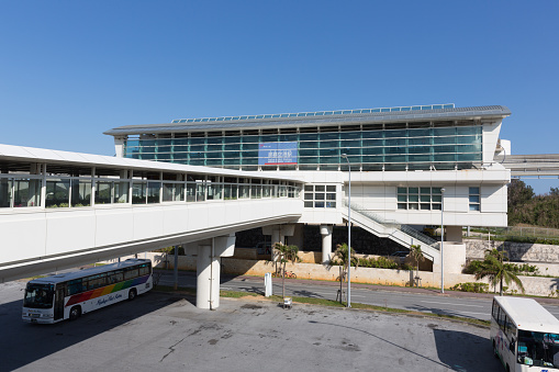 Naha, Japan - January 26, 2015 : Naha Airport Station in Okinawa, Japan. It is the westernmost station in Japan.