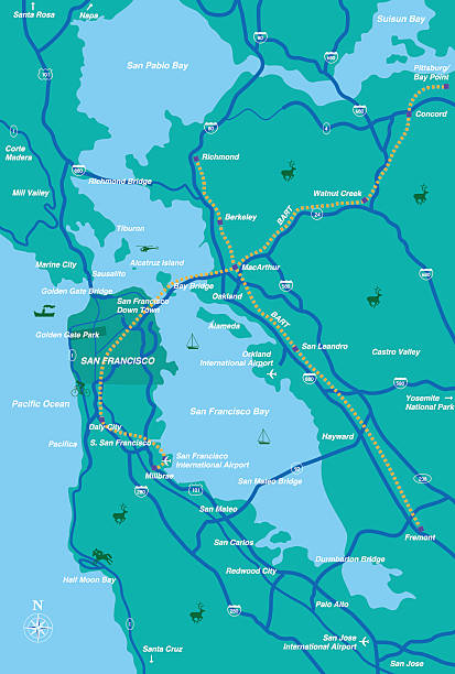 illustrazioni stock, clip art, cartoni animati e icone di tendenza di di san francisco bay area mappa - map san francisco bay area california cartography