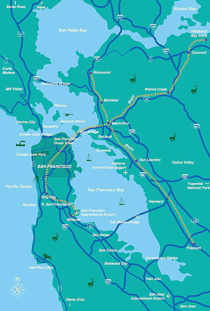 샌프란시스코 베이 지역 지도 - map san francisco bay area california cartography stock illustrations