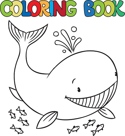 Coloring book or coloring picture of funny little whale