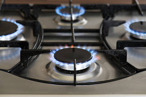 istock Blue flames of a gas stove 535560395