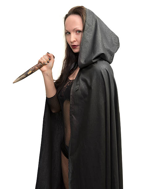istock Young woman wearing costume of vampire killer 535560683
