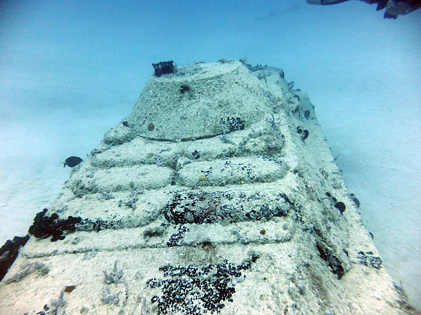 Sunken armoured fighting vehicle Underwater wreck of an armored military transport vehicle in Carribean sea. (Cuba) bay of pigs invasion stock pictures, royalty-free photos & images