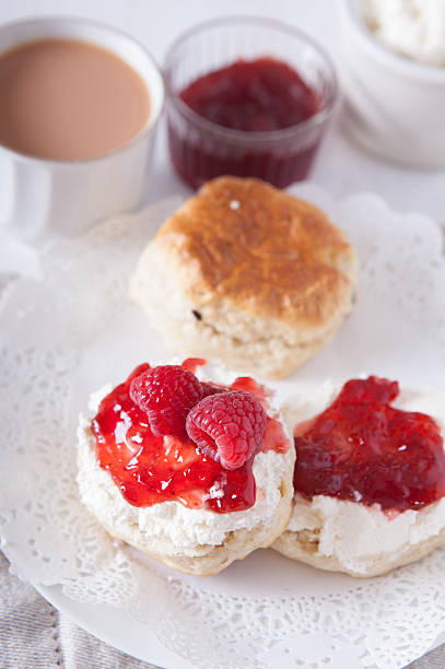 istock Scones with clotted cream and strawberry jam 535569927