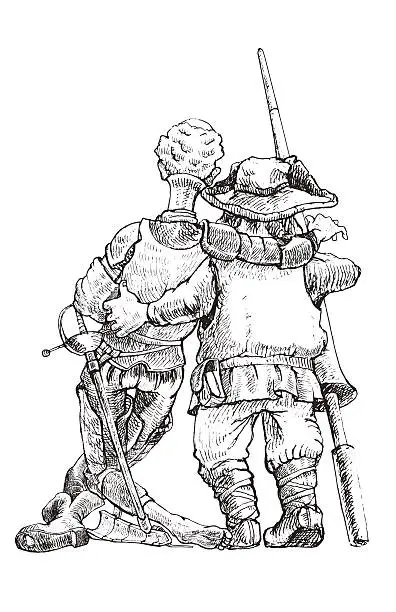 Vector illustration of Don Quixote and Sancho Panza