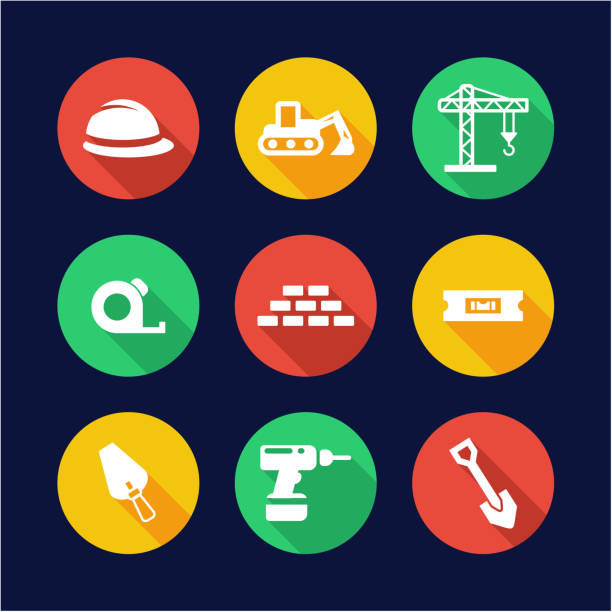 builders site icons flat design circle - wire cutter stock-grafiken, -clipart, -cartoons und -symbole