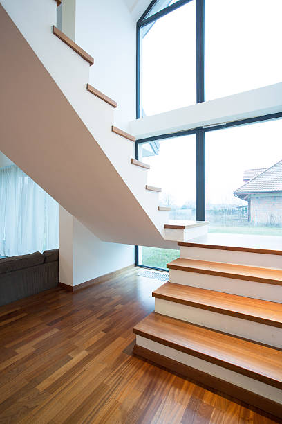 istock Wooden stairway in detached house 535625057