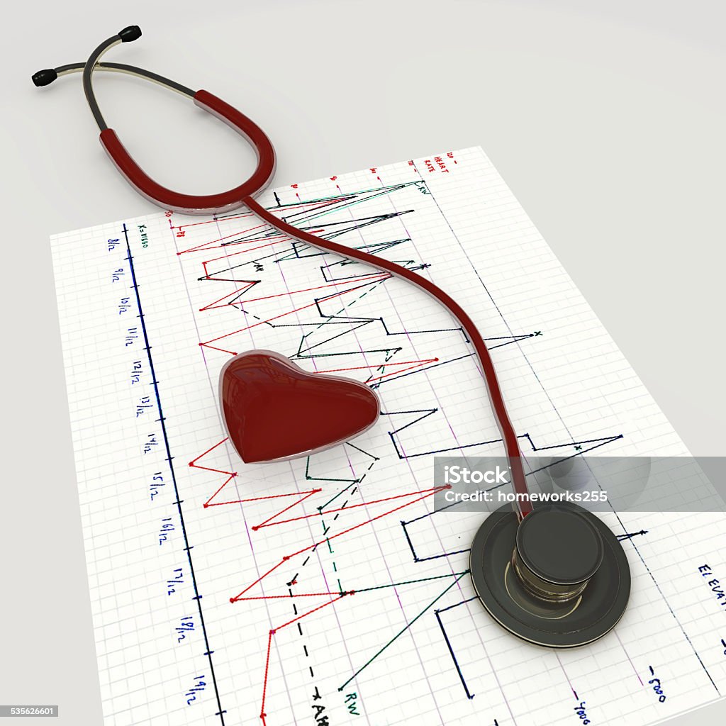 red stethoscope red stethoscope on ecg test results 2015 Stock Photo