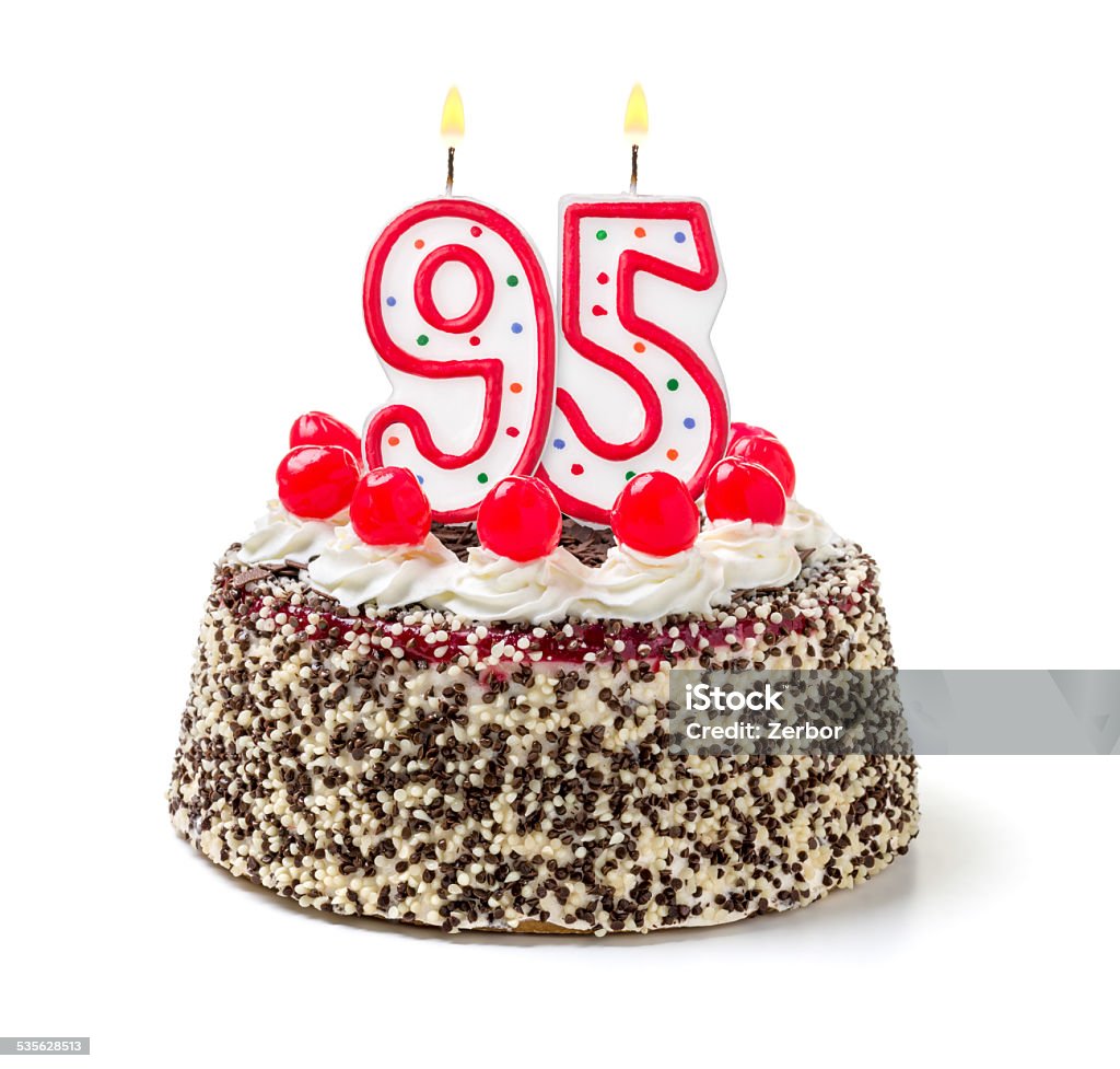 Birthday cake with burning candle number 95 2015 Stock Photo