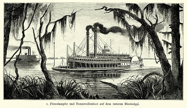ilustraciones, imágenes clip art, dibujos animados e iconos de stock de 19 th century usa-paseos en barco por el inferior de mississippi - mississippi