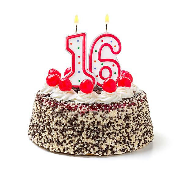 istock Birthday cake with burning candle number 16 535630953