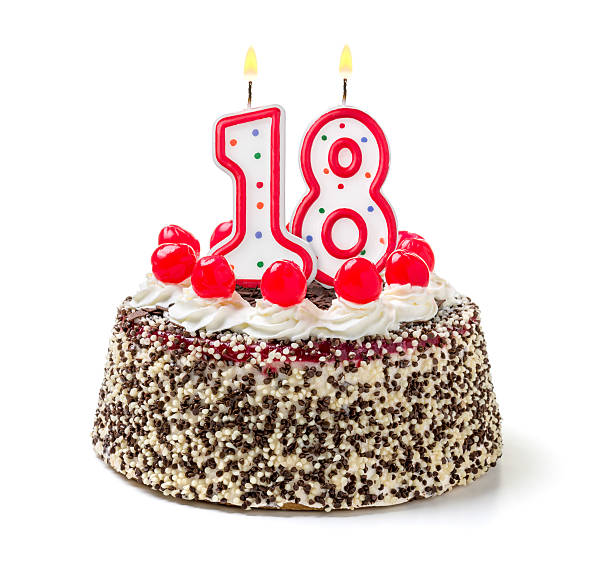 istock Birthday cake with burning candle number 18 535630957