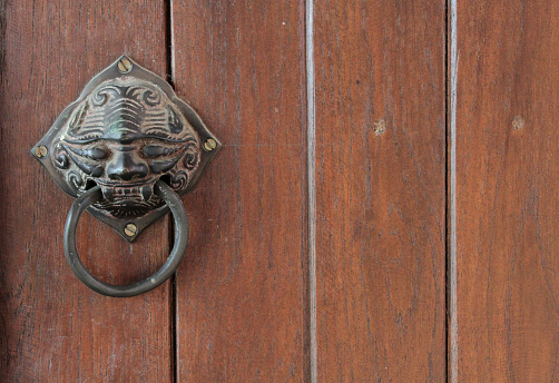 Paris, France: Ornate Antique Lion Door Knocker Close-Up