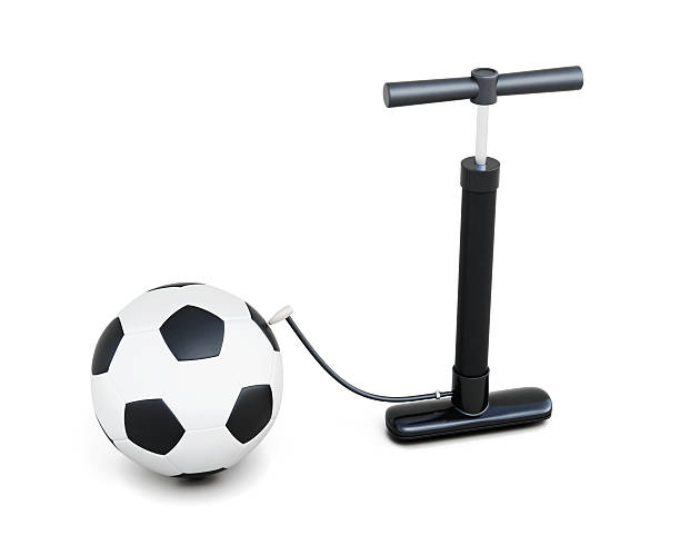 Hand pump and ball isolated on white background.