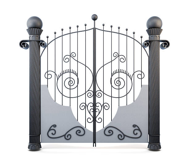istock Metal wrought iron gate on a white background. 3d rendering 535654282