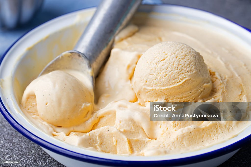 Homemade vanilla, caramel ice cream in vintage bowl Organic product Homemade vanilla, caramel ice cream in vintage bowl Organic product on a grey stone background Maple Tree Stock Photo