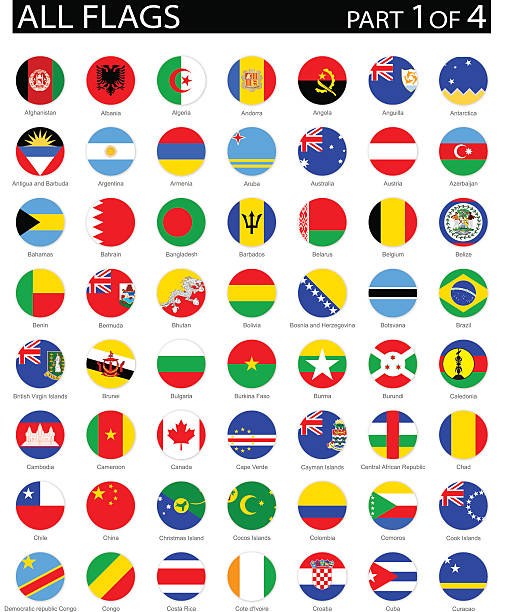 alle welt runde flaggen-illustration wohnung symbole - barbados flag illustrations stock-grafiken, -clipart, -cartoons und -symbole