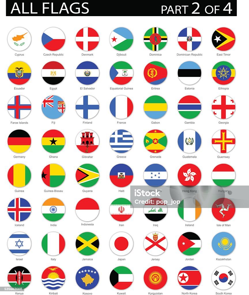 All World Round Flag Flat Icons - Illustration Full Collection of World Flags in Alphabetical Order Flag stock vector