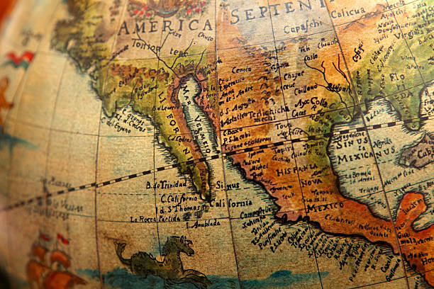 istock Ancient map of California and Mexico on old globe 535676169