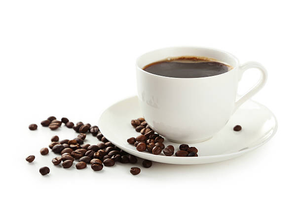istock Cup of coffee with coffee beans isolated on white 535677579