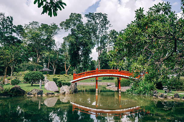istock Red bridge in Japanese Garden, Singapore 535680301