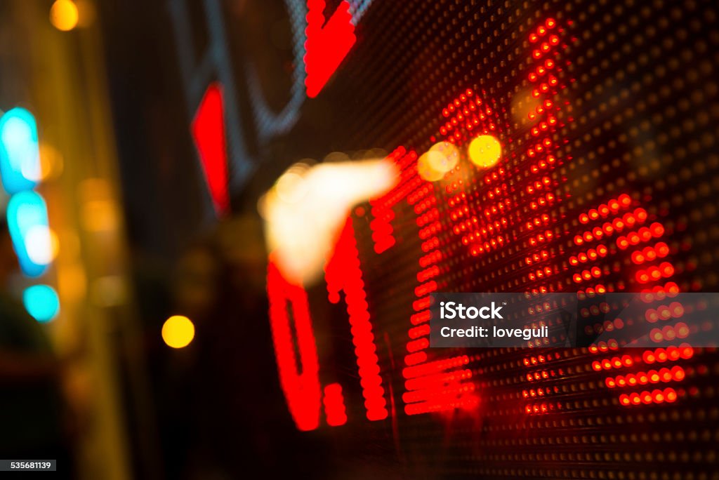 Digital stock market chart display stock or currency exchange market display screen board 2015 Stock Photo