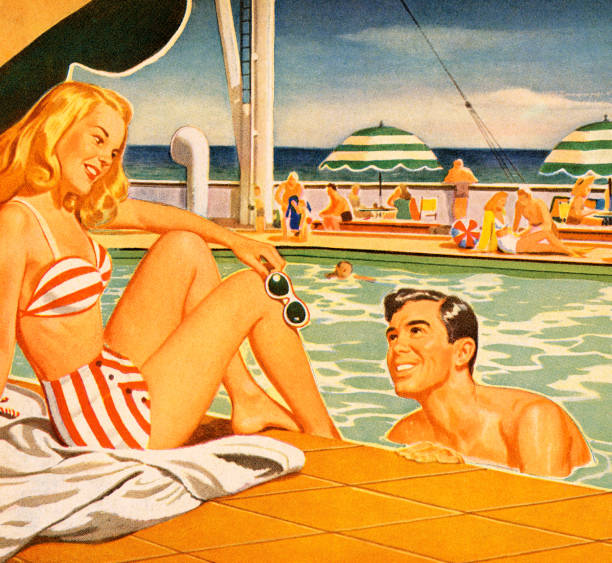 frau und mann flirten im pool - flirten stock-grafiken, -clipart, -cartoons und -symbole