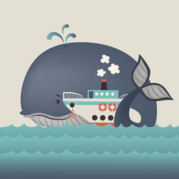 istock Whale and steamship in blue sea 535696261