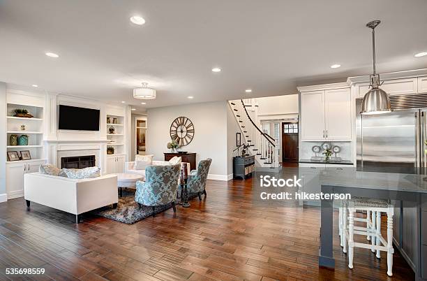 Beautiful New Furnished Living Room In New Luxury Home Stock Photo - Download Image Now