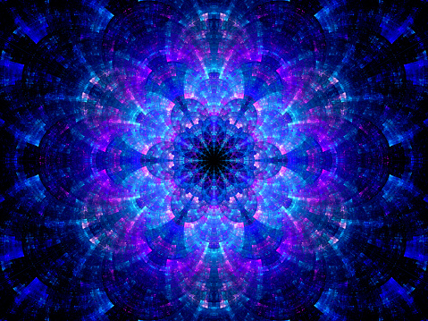 Splitted multicolored kaleidoscope fractal, computer generated abstract background