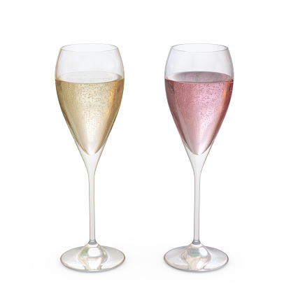 sparkling wine glasses on white background