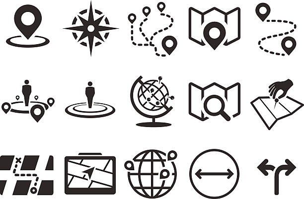 ilustraciones, imágenes clip art, dibujos animados e iconos de stock de ilustración vectorial de stock: mapa de iconos - compass