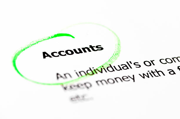 Accounts word  highlighted with green on white paper, copy space available, Business Vision Concept