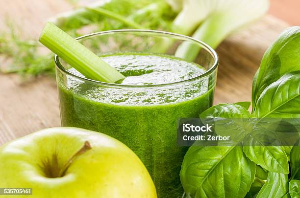 Green Smoothie With Fresh Ingredients Stock Photo - Download Image Now - 2015, Alcohol Free, Apple - Fruit