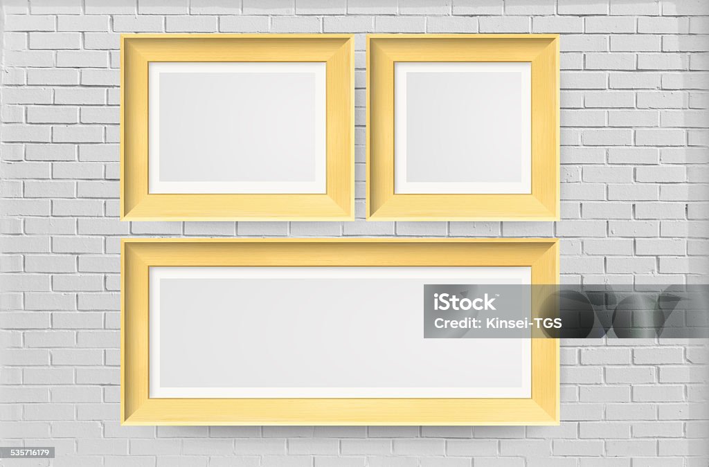 Photo display woodedn  photo frames mount on wall 2015 Stock Photo