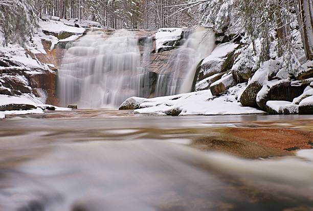 istock Winter snowy boulders and cascade of waterfall. 535716721