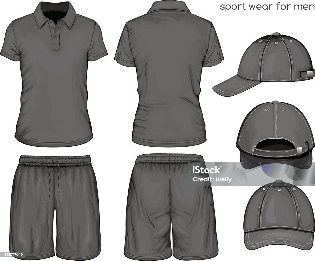 Men sport clothes Men t-shirt, sport shorts and baseball cap. Vector 2015 stock vector