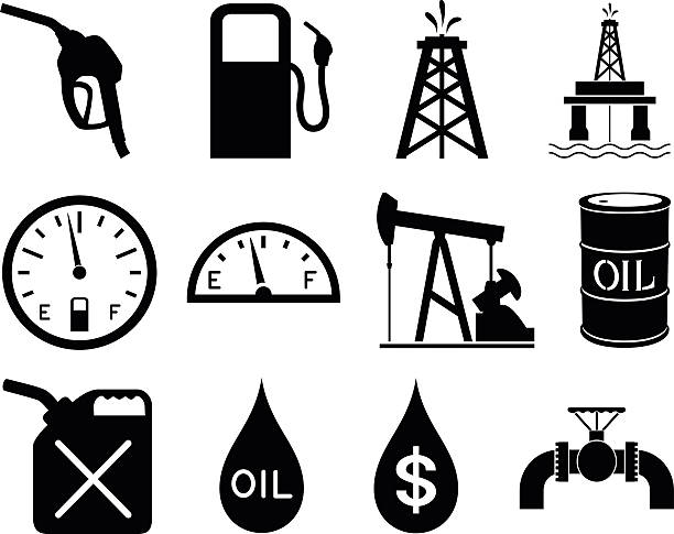 ilustrações, clipart, desenhos animados e ícones de ícones de petróleo e gás - sonda petrolífera