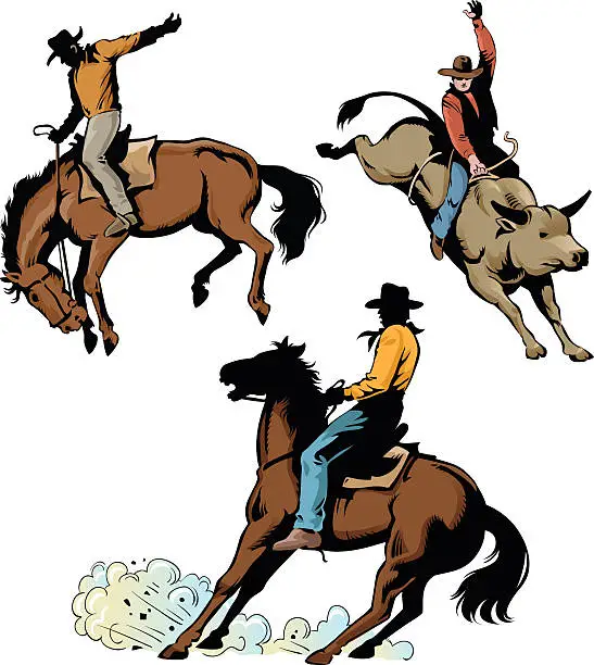 Vector illustration of Rodeo Cowboys in Action