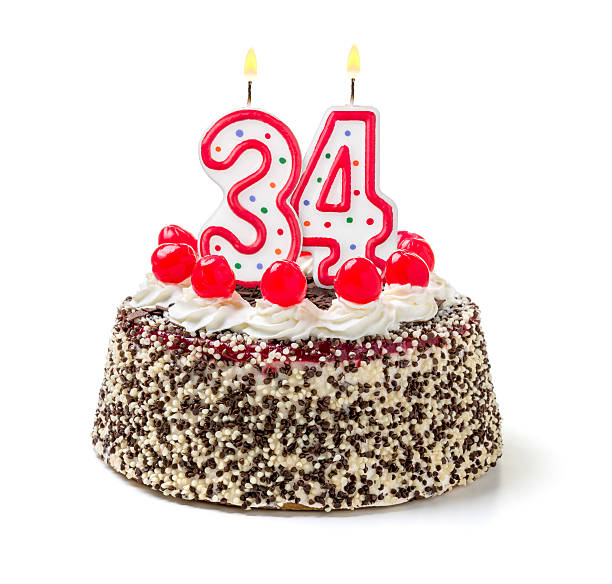 istock Birthday cake with burning candle number 34 535718417