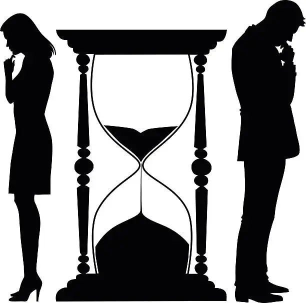 Vector illustration of Couple With Relationship Problems and Hourglass