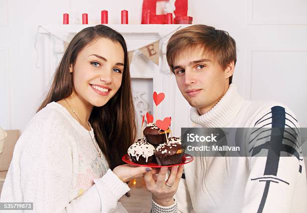 Man And Woman With Dessert Stock Photo - Download Image Now - 2015, Adult, Adults Only