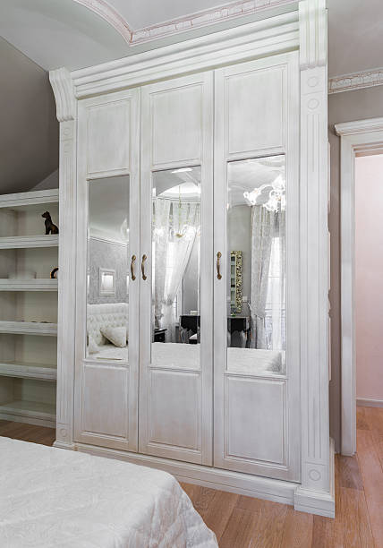 istock White wooden wardrobe with mirrors 535720261