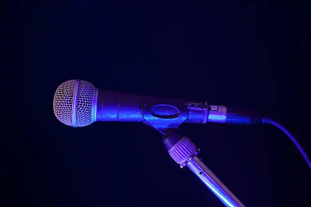 Photo of microphone blue light from below