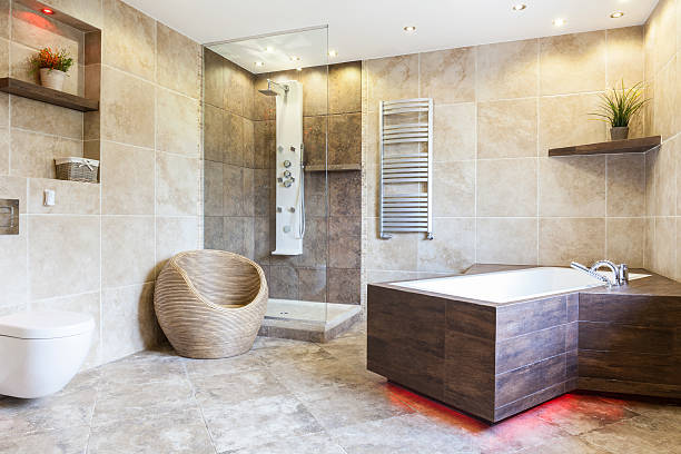 istock Interior of expensive and brown bathroom 535721143