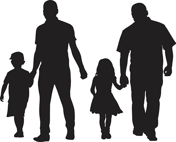 dad kid silhouettes of dads with kids daughter stock illustrations