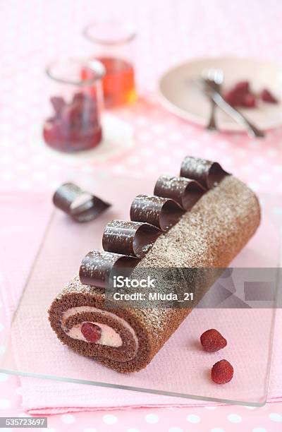 Chocolate Strawberry Swiss Roll Cake Stock Photo - Download Image Now - Yule Log, Dessert - Sweet Food, 2015