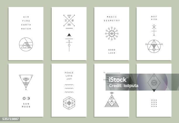 Set Of Trendy Cards With Geometric Icons Alchemy Symbols Collection Stock Illustration - Download Image Now
