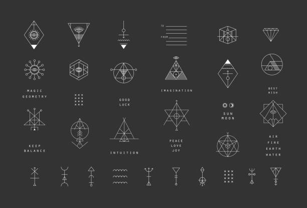 ilustrações, clipart, desenhos animados e ícones de conjunto de vetor ícones geométrica moderna. alchemy símbolos collection. - holy symbol